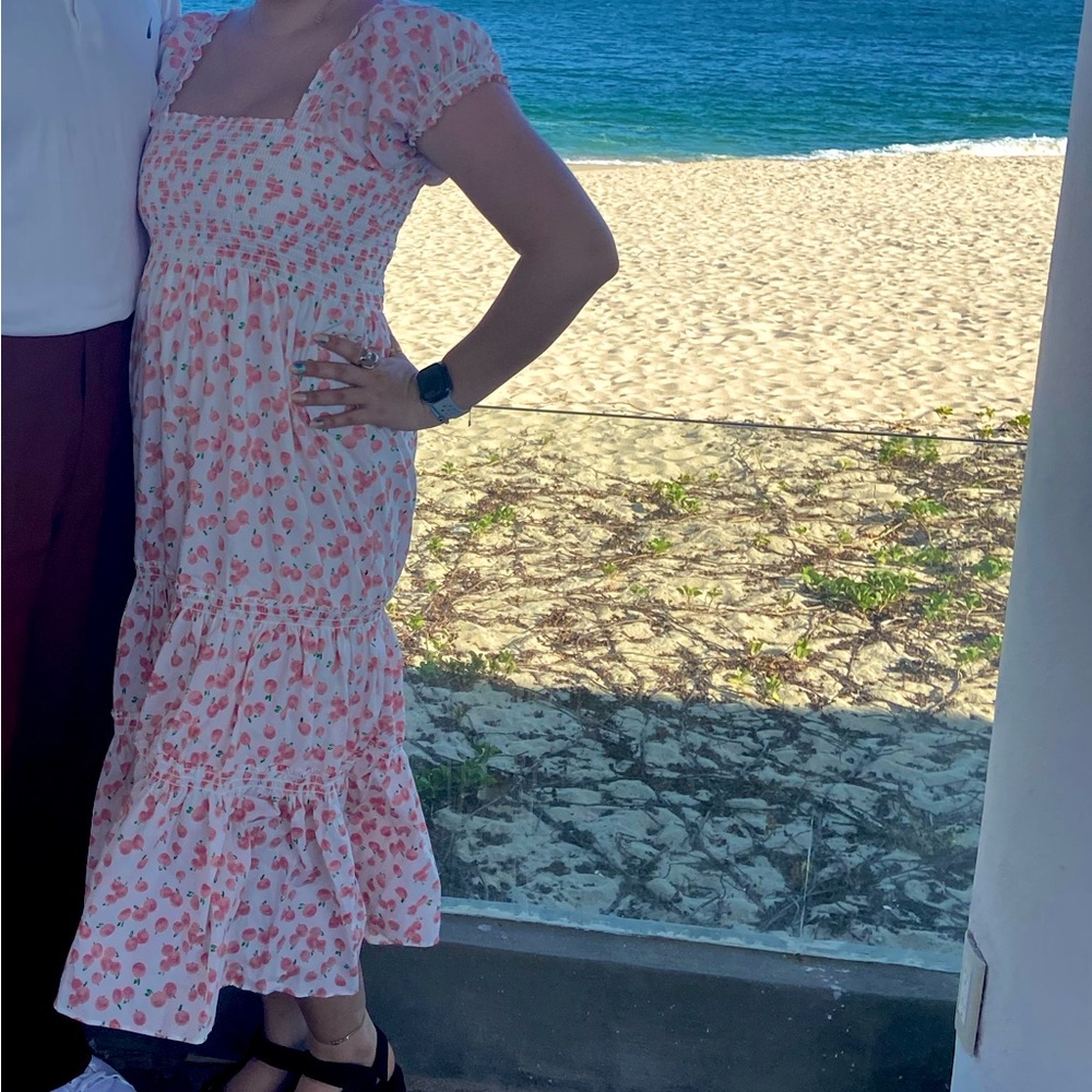 OPT White Pink Pattern Midi Dress